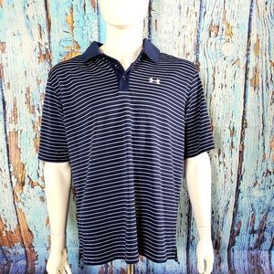 Men's L Under Armour Blue & White Striped Polo